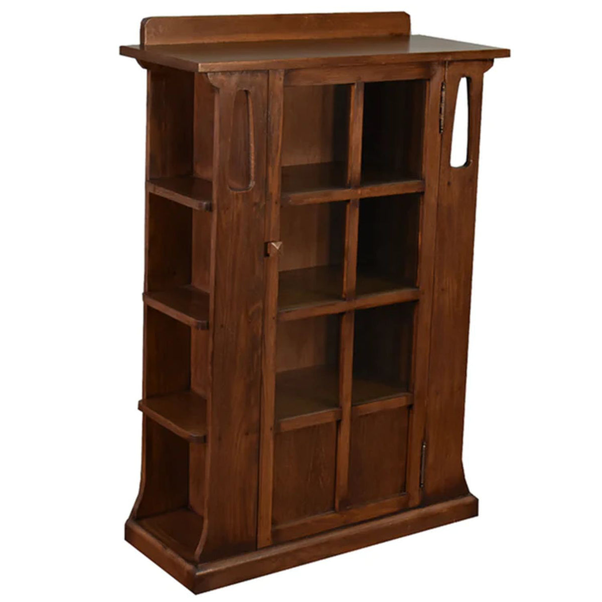 Bookcase With Glass Door, Solid Oak, 33 Inch Wide, Dark Brown
