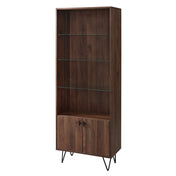 Bookcase with Glass Shelves and Hairpin Legs in Dark Walnut