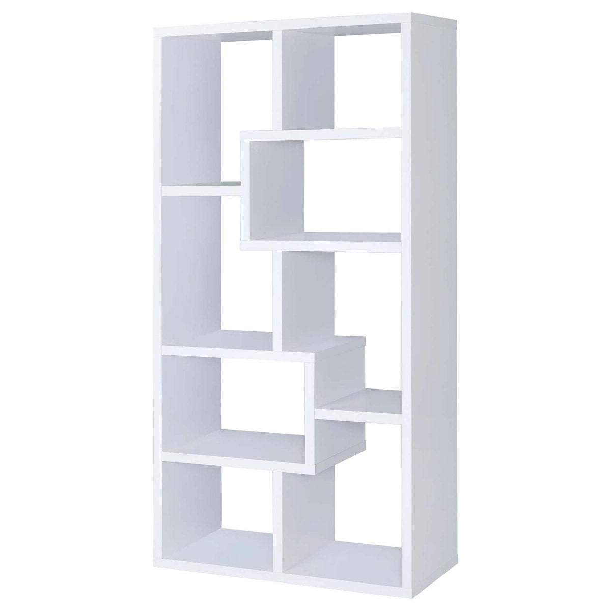 Bookcase with Staggered Open Shelves in White Manufactured Wood