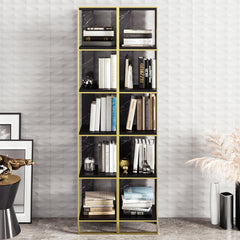 Bookshelf, 5 Tiers, Black Particle Board with Gold Metal Parts