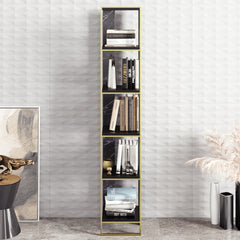 Bookshelf, 5 Tiers, Black Particle Board with Gold Metal Parts