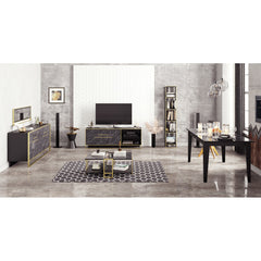 Bookshelf, 5 Tiers, Black Particle Board with Gold Metal Parts
