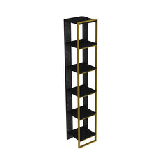 Bookshelf, 5 Tiers, Black Particle Board with Gold Metal Parts