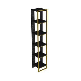 Bookshelf, 5 Tiers, Black Particle Board with Gold Metal Parts