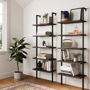 Bookshelves, Set of 2, Warm Walnut/Black with Steel Frame