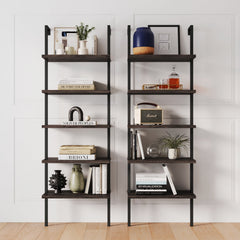 Bookshelves, Set of 2, Warm Walnut/Black with Steel Frame