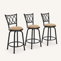 Studio | all three stools at a true three-quarter studio angle, flared legs and oval lattice backs both reading