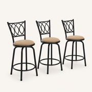 Studio | all three stools at a true three-quarter studio angle, flared legs and oval lattice backs both reading