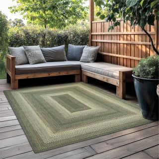Braided Area Rug, 5' x 8' in Ivory and Green