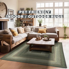 Braided Area Rug, 5' x 8' in Ivory and Green