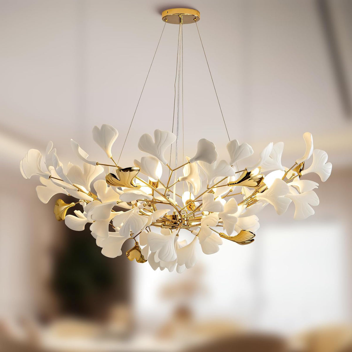 Branch Chandelier with 8 Lights, 40 in Wide, Gold Finish