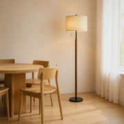 In a room | a second angle of the floor lamp in the dining room, from a different corner