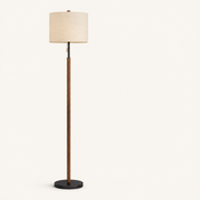 Side | profile view of the drum shade, wood stem, and round base