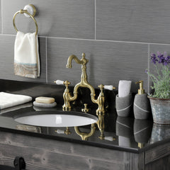 Bridge Bathroom Faucet, English Country, Two-Handle 3-Hole in Brushed Brass