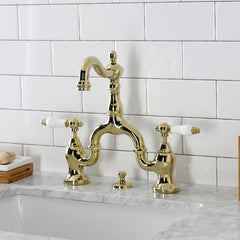 Bridge Bathroom Faucet, English Country, Two-Handle in Polished Brass