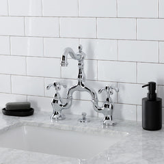 Bridge Bathroom Faucet, French Country, Two-Handle, 3-Hole, Polished Chrome