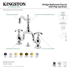 Bridge Bathroom Faucet, French Country, Two-Handle, 3-Hole, Polished Chrome