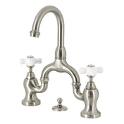Bridge Bathroom Faucet, Heirloom, Two-Handle 3-Hole in Brushed Nickel