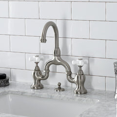 Bridge Bathroom Faucet, Heirloom, Two-Handle 3-Hole in Brushed Nickel