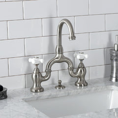 Bridge Bathroom Faucet, Heirloom, Two-Handle 3-Hole in Brushed Nickel