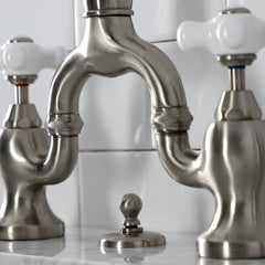 Bridge Bathroom Faucet, Heirloom, Two-Handle 3-Hole in Brushed Nickel