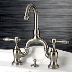 Bridge Bathroom Faucet, Heirloom, Two-Handle 3-Hole in Brushed Nickel