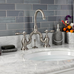 Bridge Bathroom Faucet, Heirloom, Two-Handle 3-Hole in Brushed Nickel