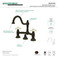 Bridge Bathroom Faucet, Heirloom, Two-Handle 3-Hole in Oil Rubbed Bronze