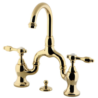 Bridge Bathroom Faucet, Heirloom, Two-Handle 3-Hole in Polished Brass