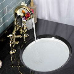 Bridge Bathroom Faucet, Heirloom, Two-Handle 3-Hole in Polished Brass