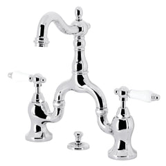 Bridge Bathroom Faucet, Heirloom, Two-Handle 3-Hole with Brass Pop-Up in Polished Chrome