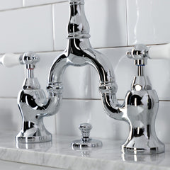 Bridge Bathroom Faucet, Heirloom, Two-Handle 3-Hole with Brass Pop-Up in Polished Chrome