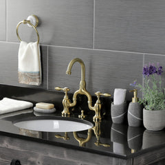 Bridge Bathroom Faucet, Heirloom, Two-Handle with Pop-Up in Brushed Brass