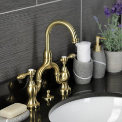 Bridge Bathroom Faucet, Heirloom, Two-Handle with Pop-Up in Brushed Brass