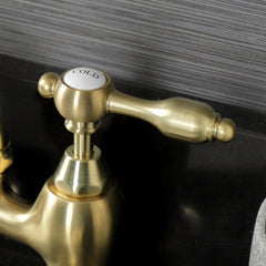 Bridge Bathroom Faucet, Heirloom, Two-Handle with Pop-Up in Brushed Brass