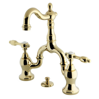 Bridge Bathroom Faucet, Tudor, Two-Handle, 3-Hole Deck Mount, Polished Brass