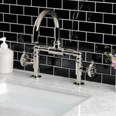 Bridge Bathroom Faucet, Webb, Two-Handle with Push Pop-Up in Polished Nickel