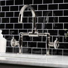 Bridge Bathroom Faucet, Webb, Two-Handle with Push Pop-Up in Polished Nickel
