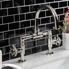 Bridge Bathroom Faucet, Webb, Two-Handle with Push Pop-Up in Polished Nickel