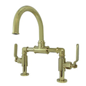 Bridge Bathroom Faucet, Whitaker, Two-Handle, 2-Hole, Deck Mount, Polished Brass