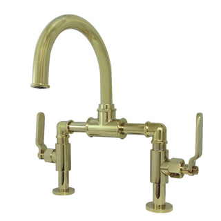 Bridge Bathroom Faucet, Whitaker, Two-Handle, 2-Hole, Deck Mount, Polished Brass