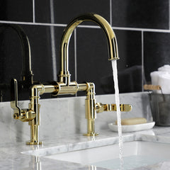 Bridge Bathroom Faucet, Whitaker, Two-Handle, 2-Hole, Deck Mount, Polished Brass