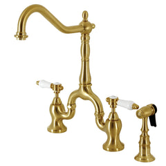 Bridge Kitchen Faucet, Bel-Air, Two-Handle 3-Hole in Brushed Brass