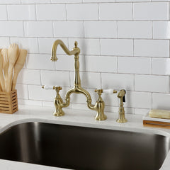 Bridge Kitchen Faucet, Bel-Air, Two-Handle 3-Hole in Brushed Brass