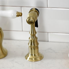 Bridge Kitchen Faucet, Bel-Air, Two-Handle 3-Hole in Brushed Brass