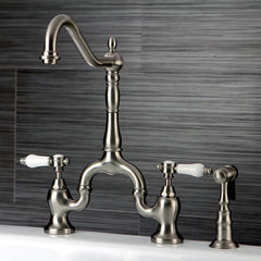 Bridge Kitchen Faucet, Bel-Air, Two-Handle 3-Hole in Brushed Nickel
