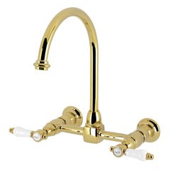 Bridge Kitchen Faucet, Bel-Air, Two-Handle Wall Mount in Polished Brass