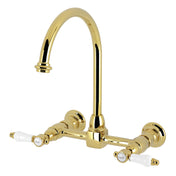 Bridge Kitchen Faucet, Bel-Air, Two-Handle Wall Mount in Polished Brass