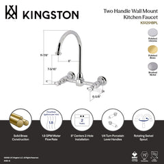 Bridge Kitchen Faucet, Bel-Air, Two-Handle Wall Mount in Polished Brass