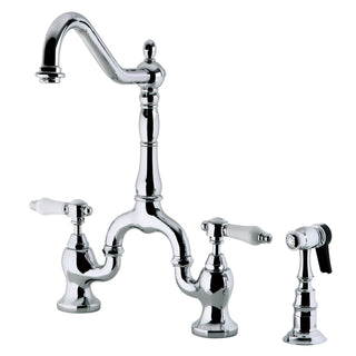 Bridge Kitchen Faucet, Bel-Air, Two-Handle with Brass Sprayer in Polished Chrome